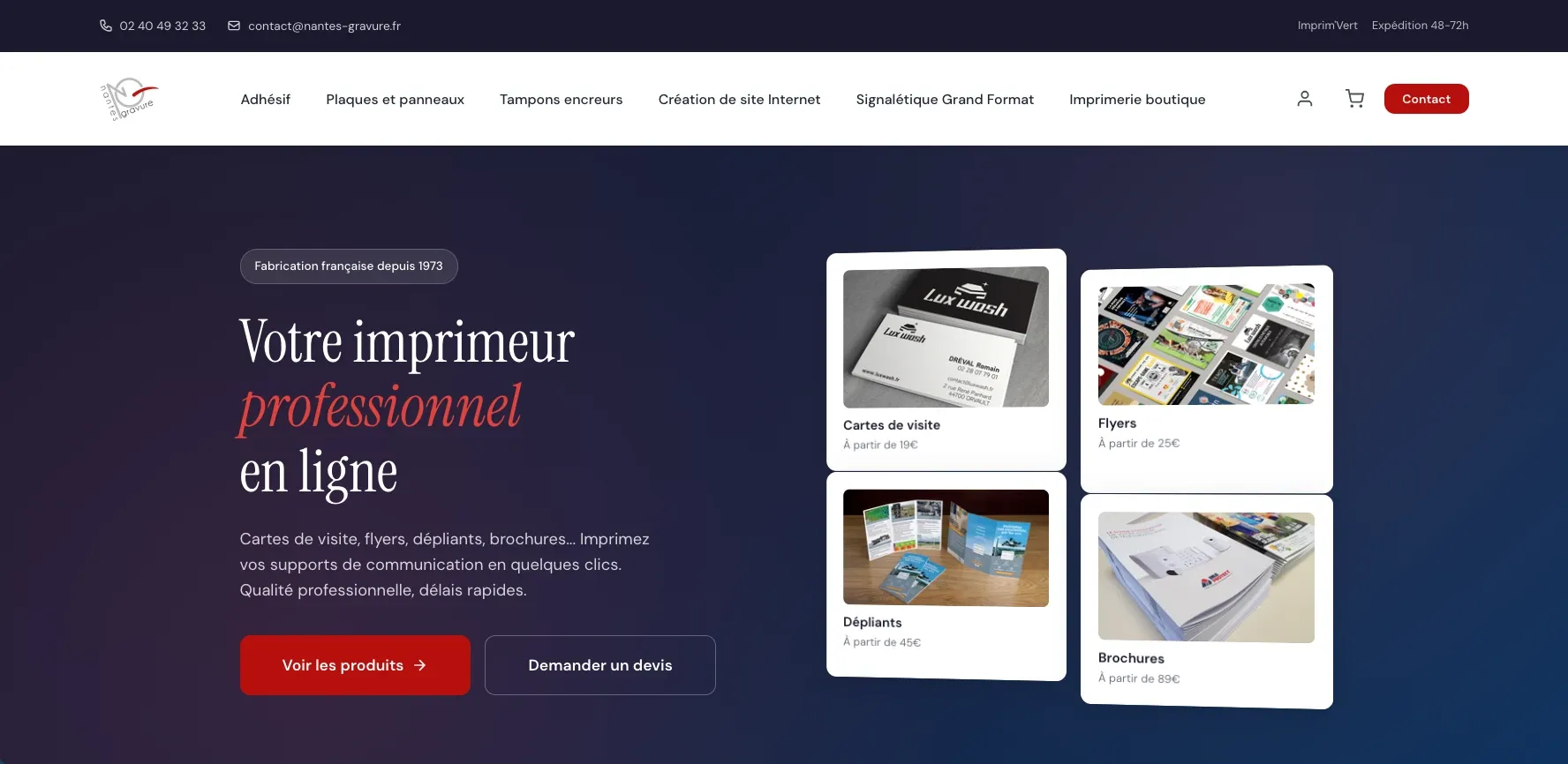 Page d'accueil de Nantes Gravure, imprimeur professionnel en ligne